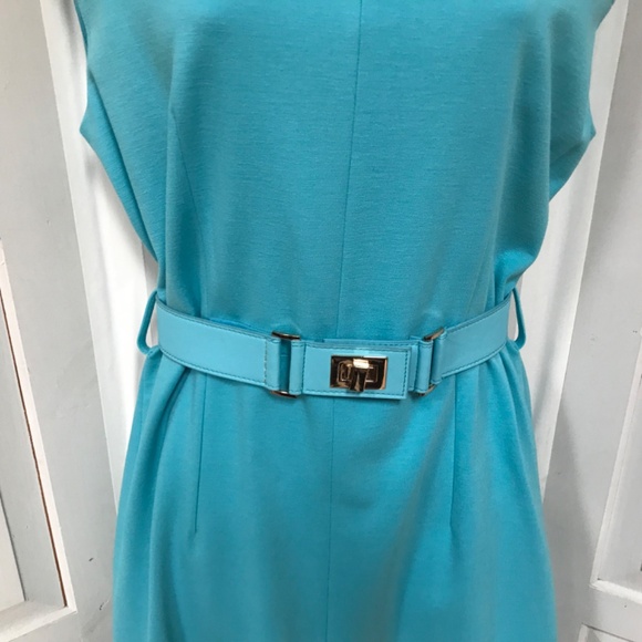 Tyler Boe Sleeveless Turquoise Belted Dress - Picture 5 of 15